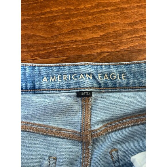 American Eagle AE Stretch Ripped Distressed Mom Jean Denim Light Wash 14 TALL - Picture 5 of 11